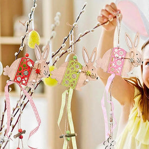 Wooden Floral Easter Rabbit Hanging Ornament