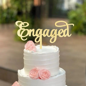 Wooden 'Engaged' Bridal Shower Cake Topper