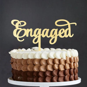 Wooden 'Engaged' Bridal Shower Cake Topper