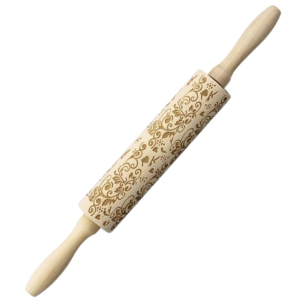 Engraved wooden rolling pin with Christmas designs 35cm