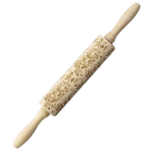 Engraved wooden rolling pin with Christmas designs 35cm