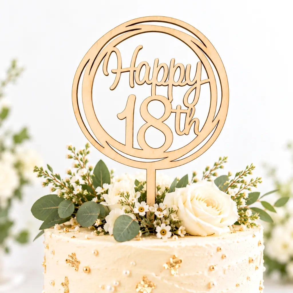 Wooden Geometric Happy 18th Cake Topper