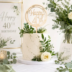 Wooden Geometric 'Happy 40th' Cake Topper