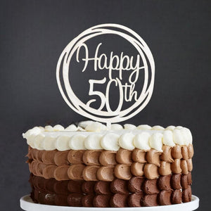 Wooden Geometric Circle Happy 50th Cake Topper
