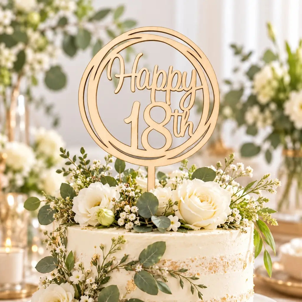 Wooden Geometric Happy 18th Cake Topper
