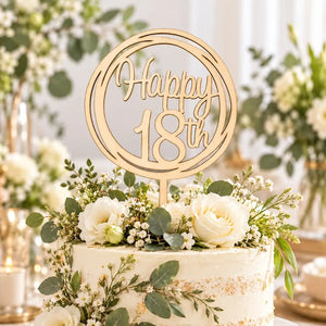 Wooden Geometric Happy 18th Cake Topper