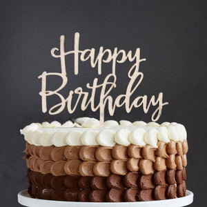 Wooden Happy Birthday Script Cake Topper - Style 1