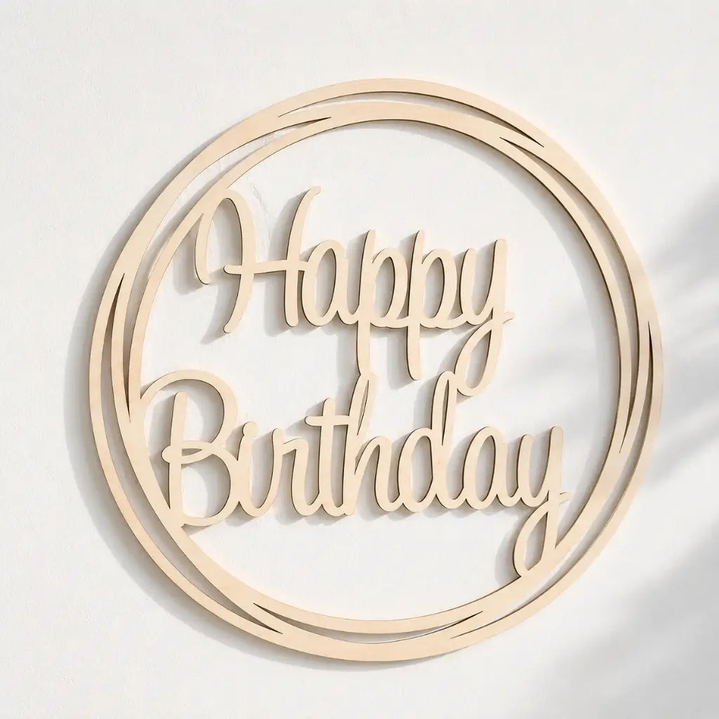 Wooden 'Happy Birthday' Geometric Hoop Wall Sign 40cm