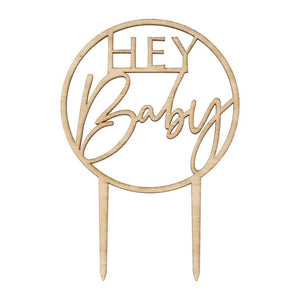 Wooden 'Hey Baby' Baby Shower Cake Topper