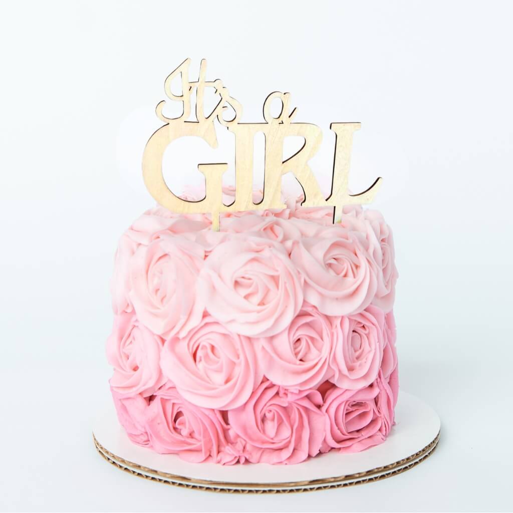 wooden IT'S A GIRL script baby shower Cake Topper