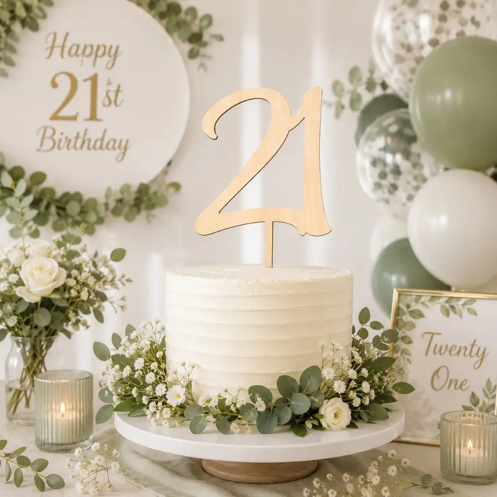 Wooden Age 21 Cake Topper
