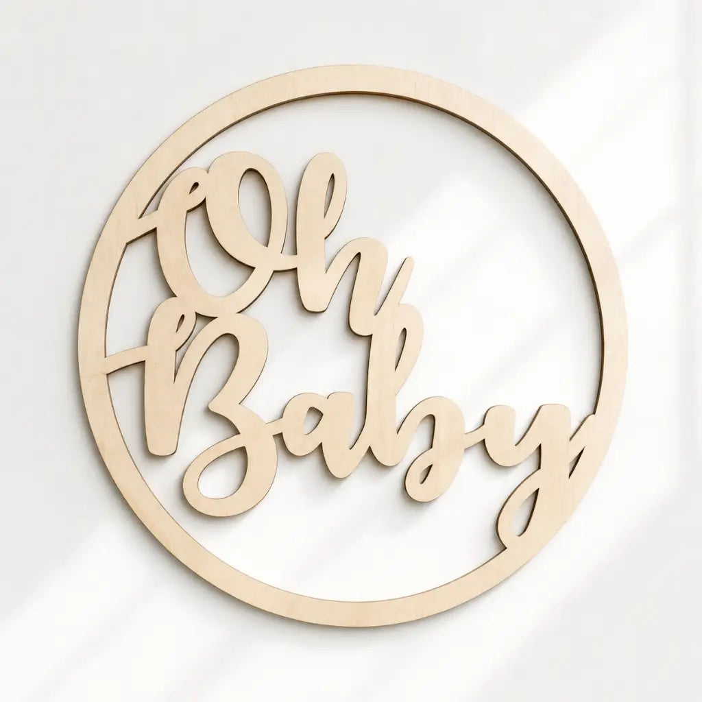 Wooden 'Oh Baby' Hoop Wall Hanging Sign 40cm