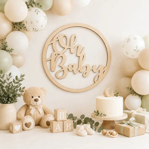 Wooden 'Oh Baby' Hoop Wall Hanging Sign 40cm