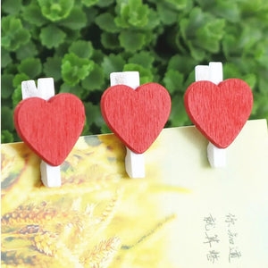 Wooden Red Love Heart Photo Hanging Pegs 24pk