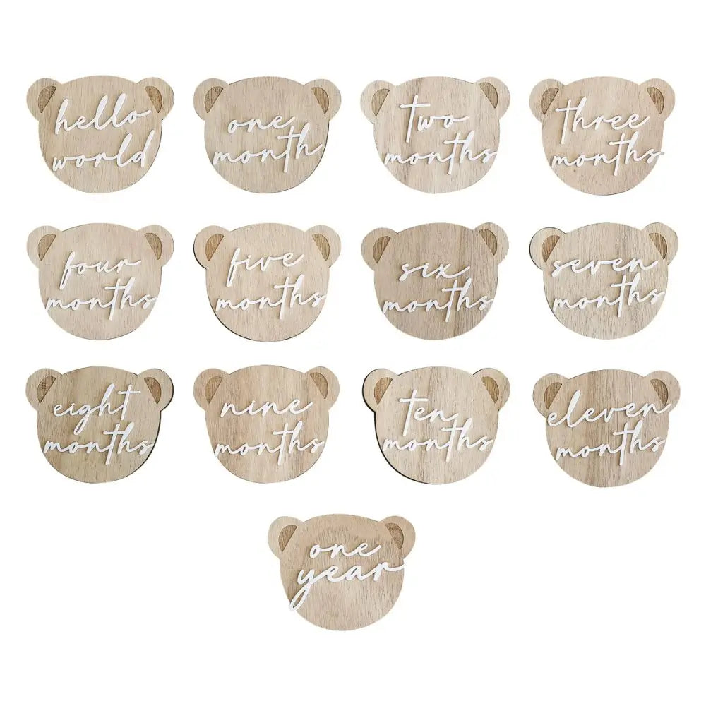 Wooden Teddy Bear Baby Milestone Signs 13pk