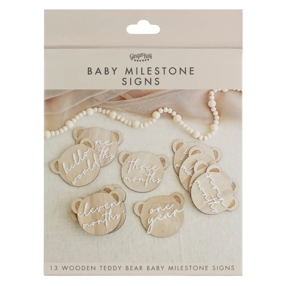 Wooden Teddy Bear Baby Milestone Signs 13pk