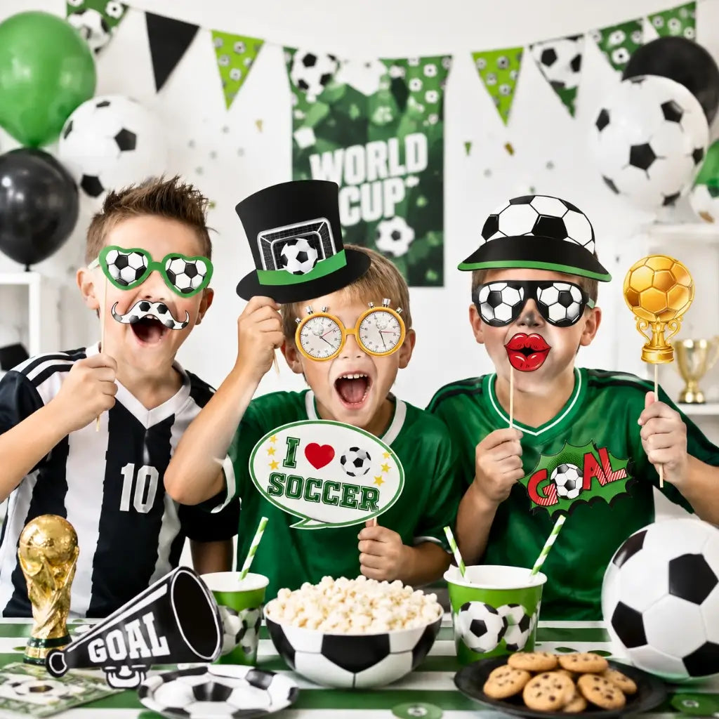 Soccer photo booth props for World Cup party