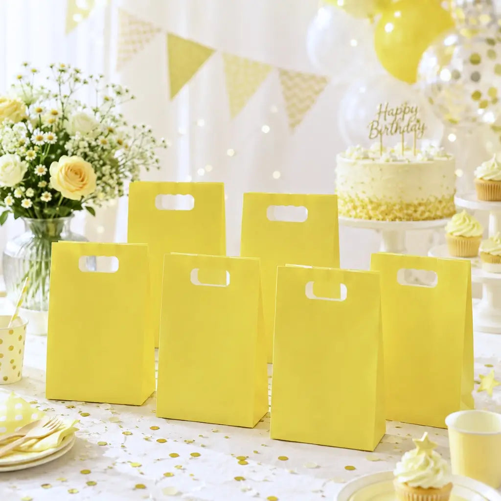 Bright yellow goodie bags for children's parties