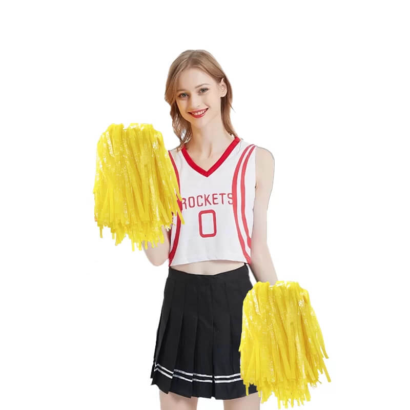 Yellow Cheerleader Pom Poms 2pk Sport Party Props Costume Accessories