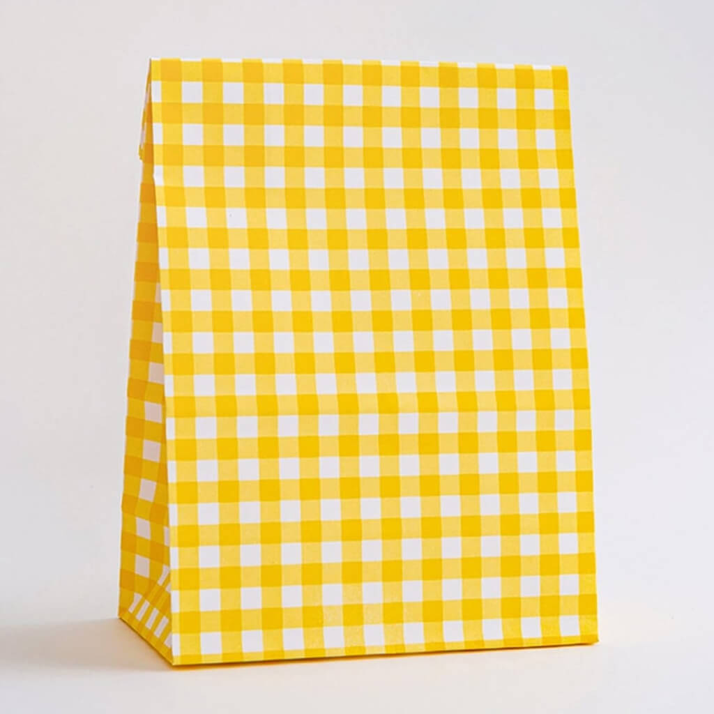 yellow Gingham Paper Treat gift favour lolly loot Bags 5pk birthday wedding baby shower party decorations