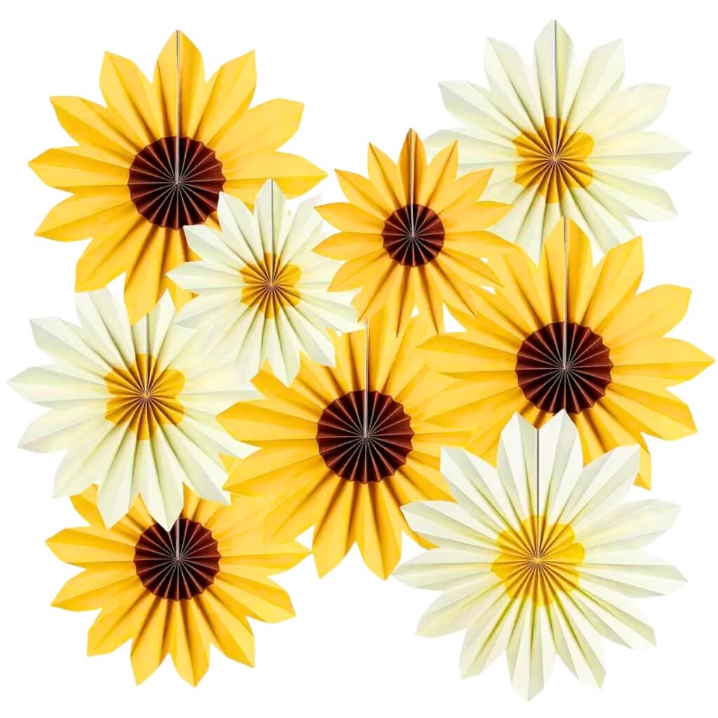 Pack of 9 Yellow Sunflower & Beige Daisy Paper Flowers - Floral Arrangements
