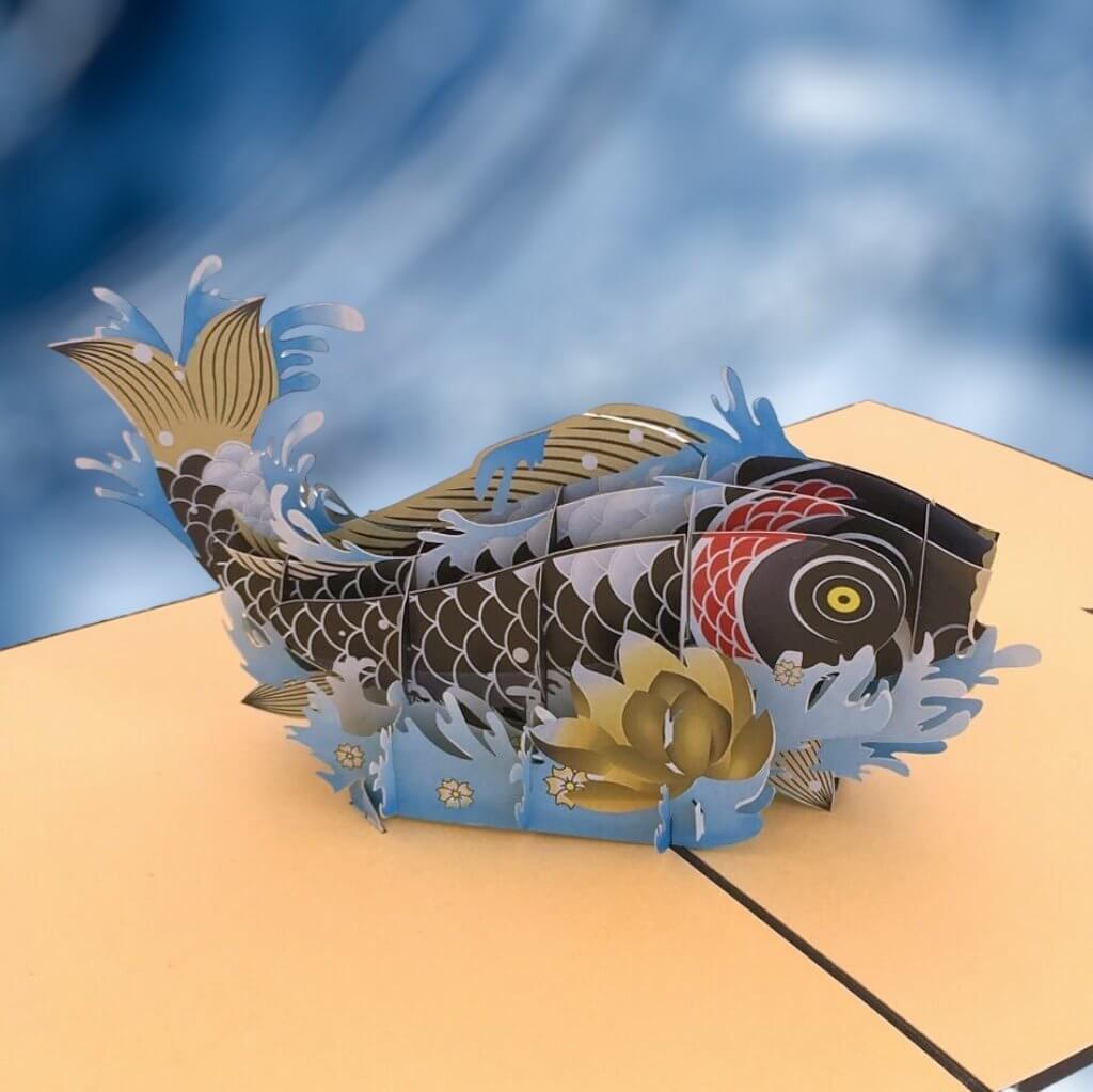 Handmade Online Party Supplies Yellow Japanese Koi Fish 3D Pop Up Birthday Card