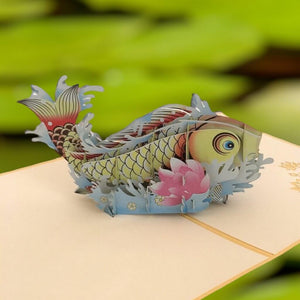 Handmade Online Party Supplies Yellow Japanese Koi Fish 3D Pop Up Birthday Card