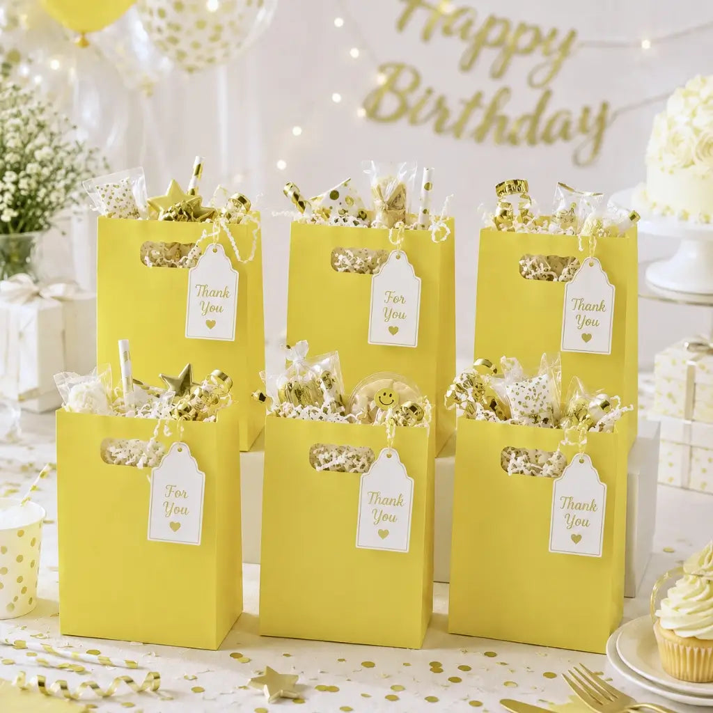 Yellow party bags for birthday party favours