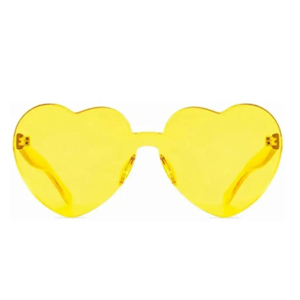 Yellow Love Heart Rimless Party Sunglasses Adult Costume Accessories