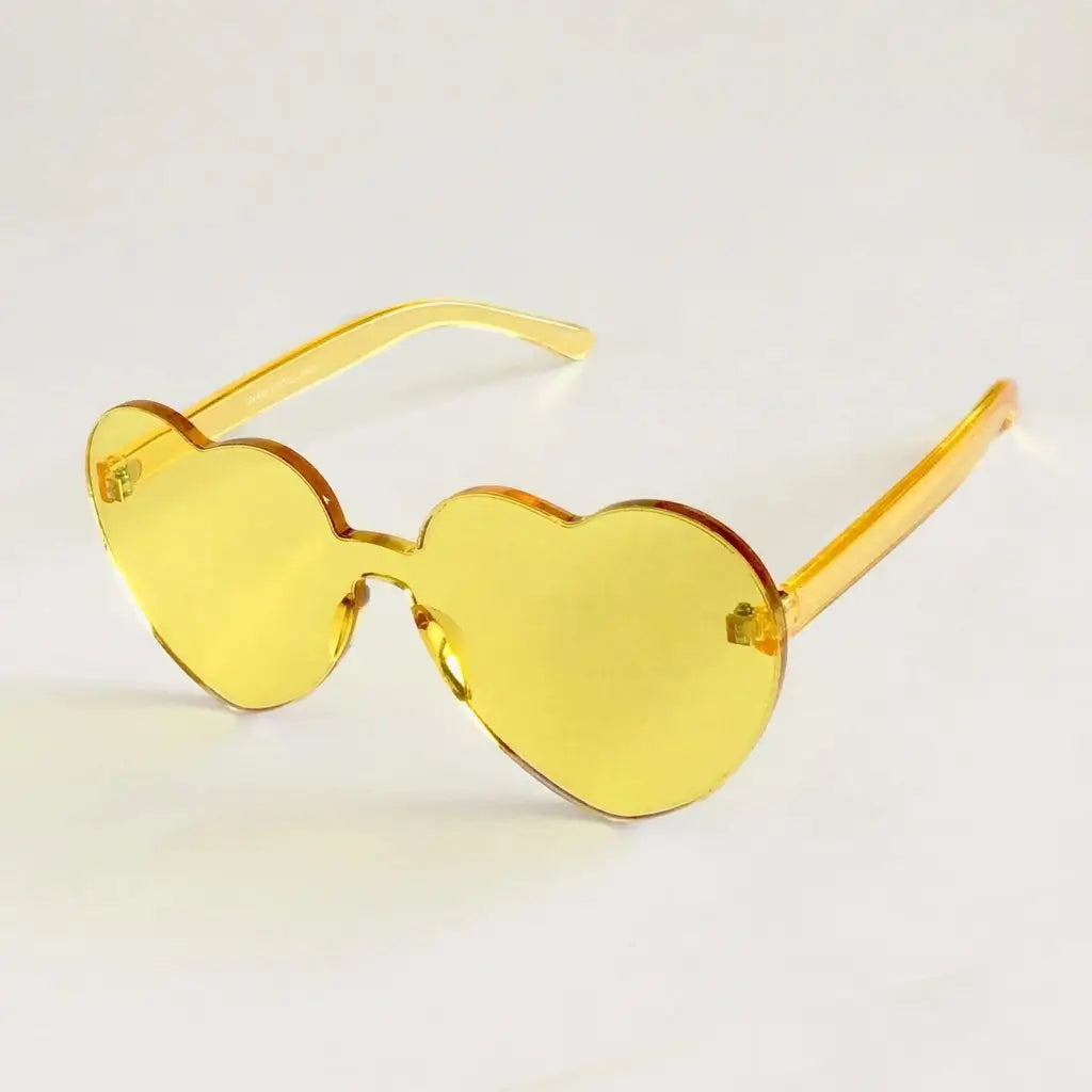 Yellow Love Heart Rimless Party Sunglasses Adult Costume Accessories