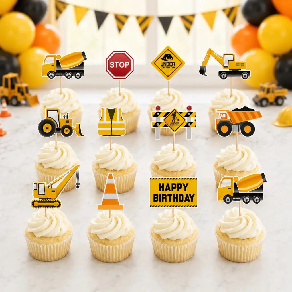 Yellow Construction Paper Cupcake Toppers 12pk
