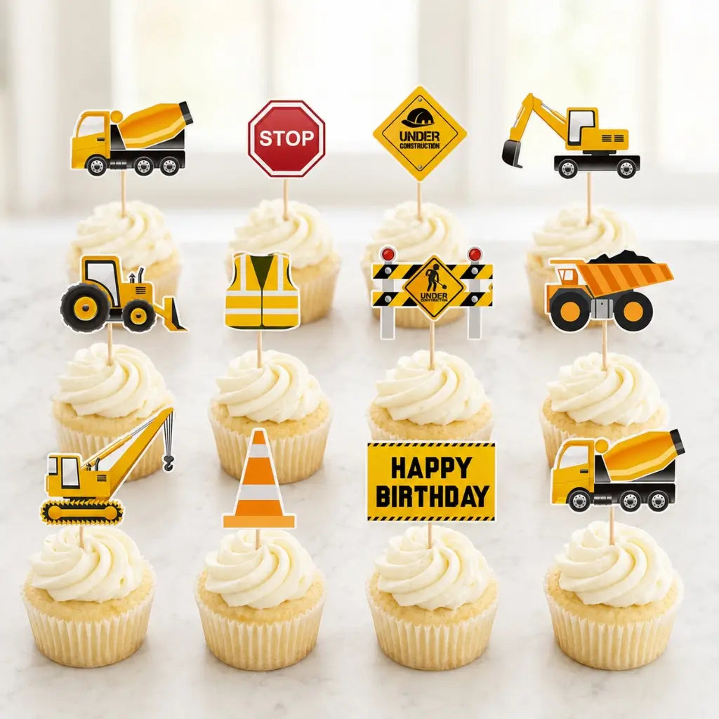 Yellow Construction Paper Cupcake Toppers 12pk