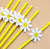 Yellow Polka Dot White Daisy Paper Straws 10pk