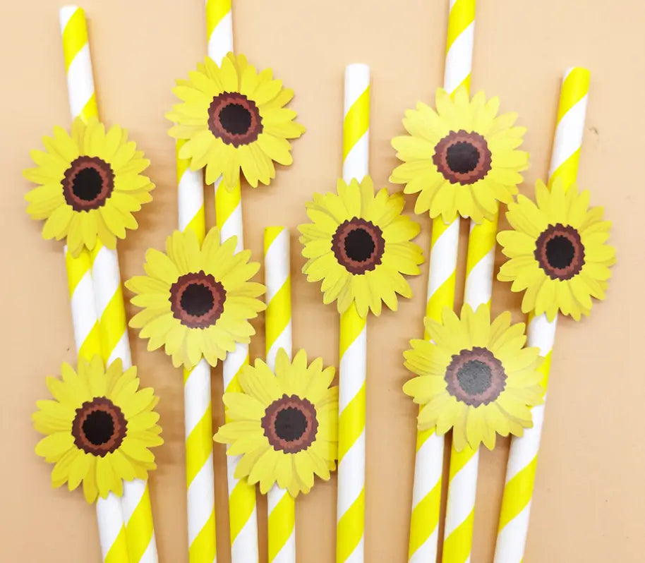 Yellow Striped Sunflower Paper Straws 10pk