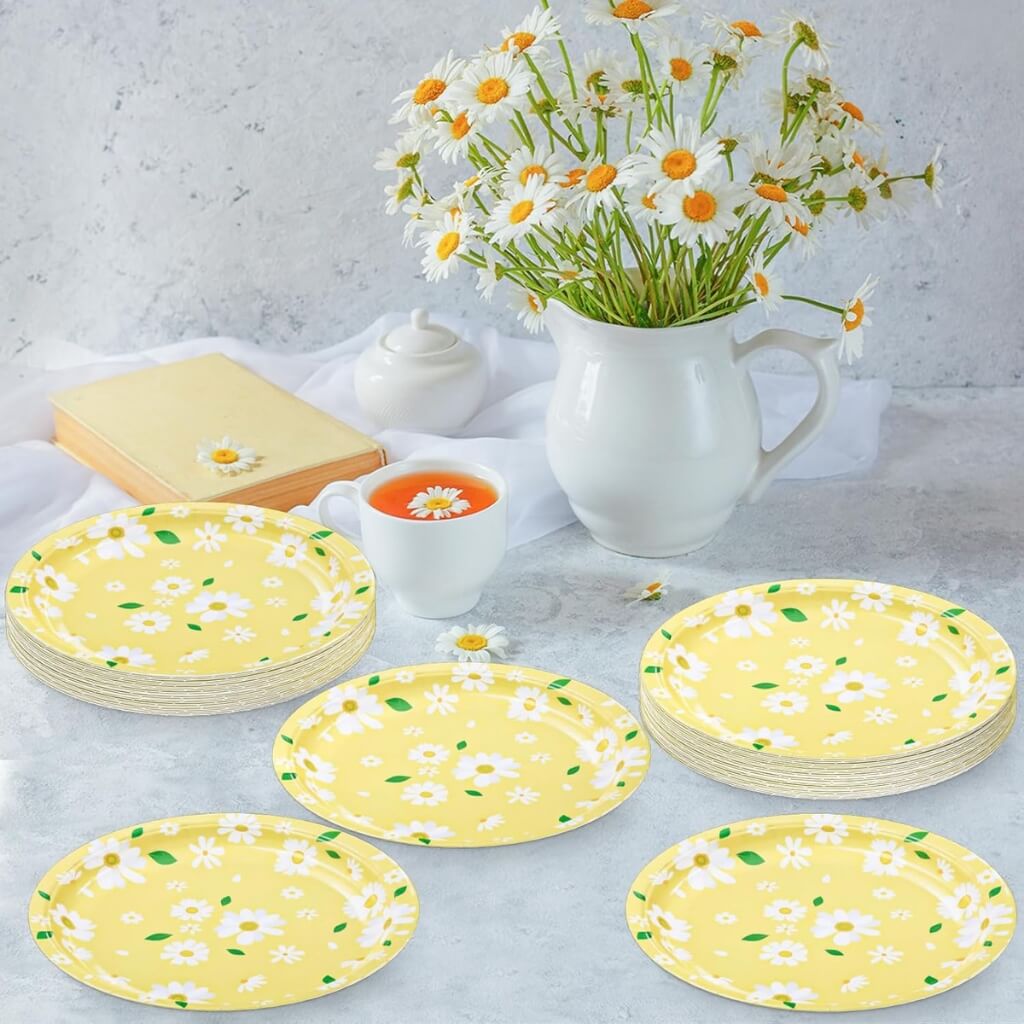 Large Sweet Daisy Round Paper Plates 23cm 8pk