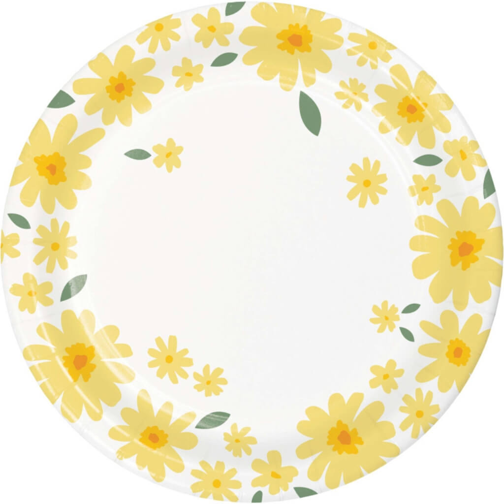Sweet Daisy Round Paper Plates 18cm 8pk