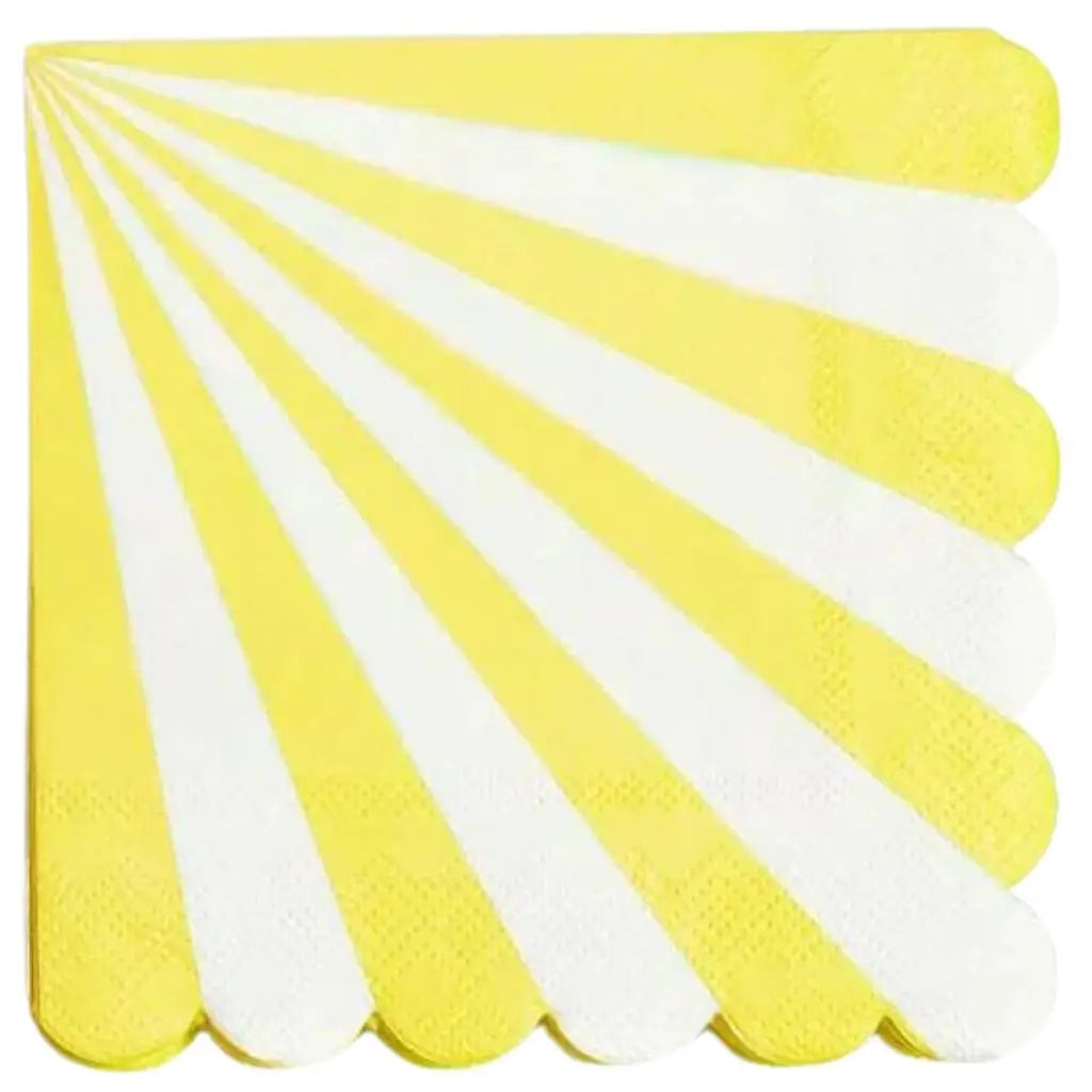Yellow & White Candy Stripe Scallop Paper Napkins 16pk