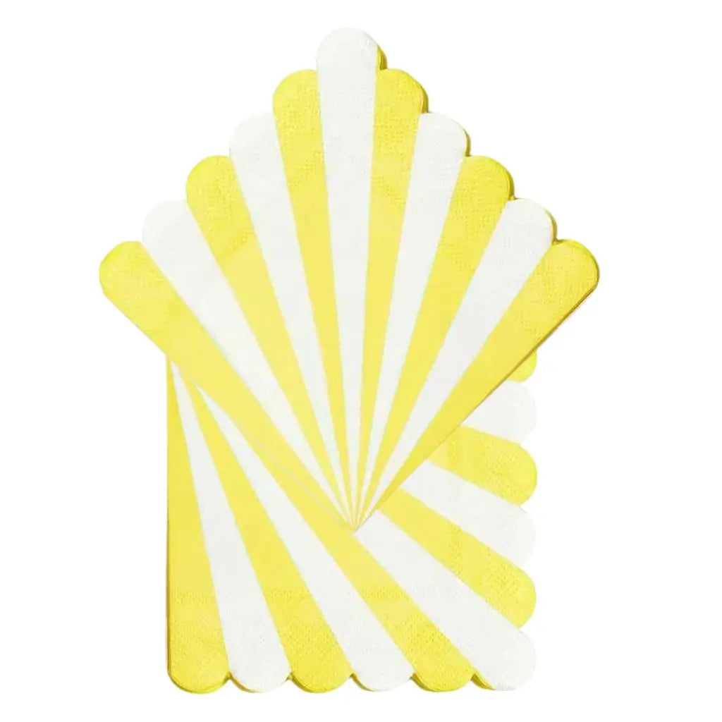 Yellow & White Candy Stripe Scallop Paper Napkins 16pk