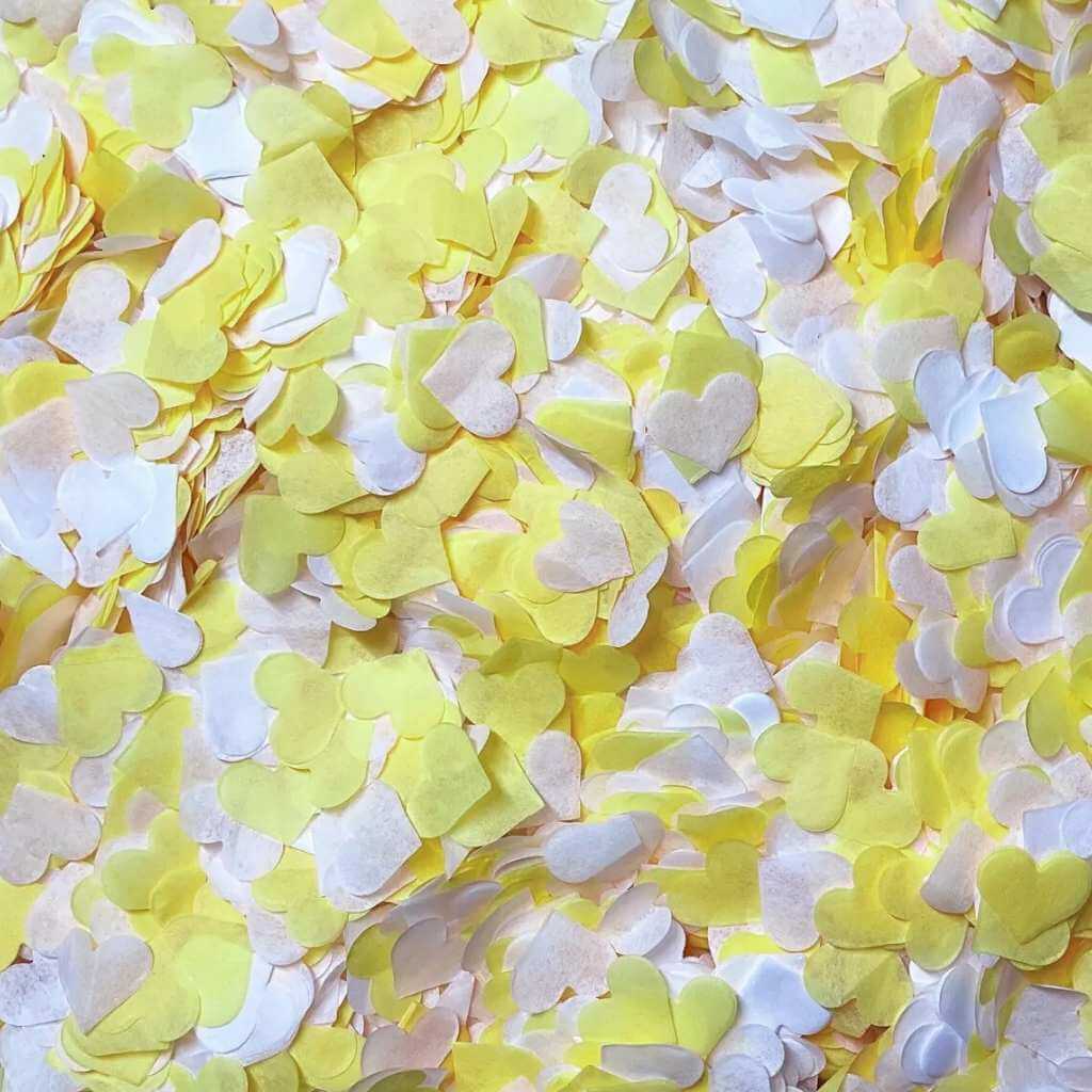 Yellow & White Heart Paper Confetti 20g