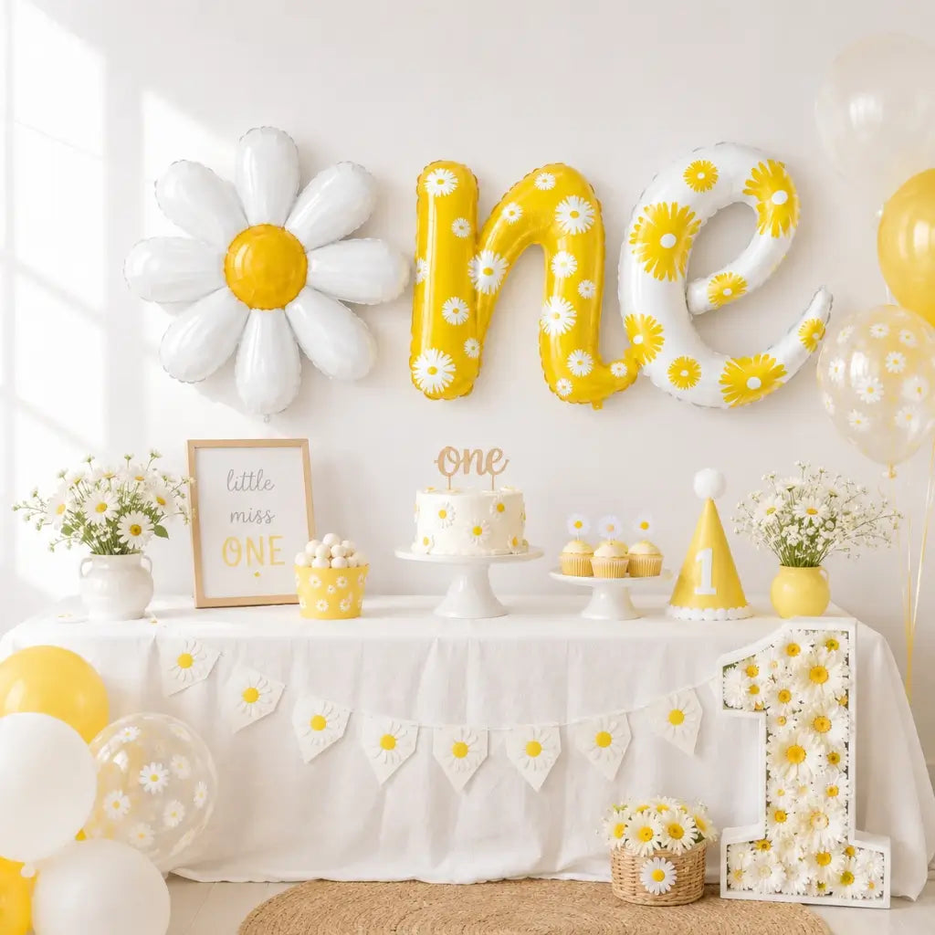 One Daisy Birthday Foil Balloon Banner