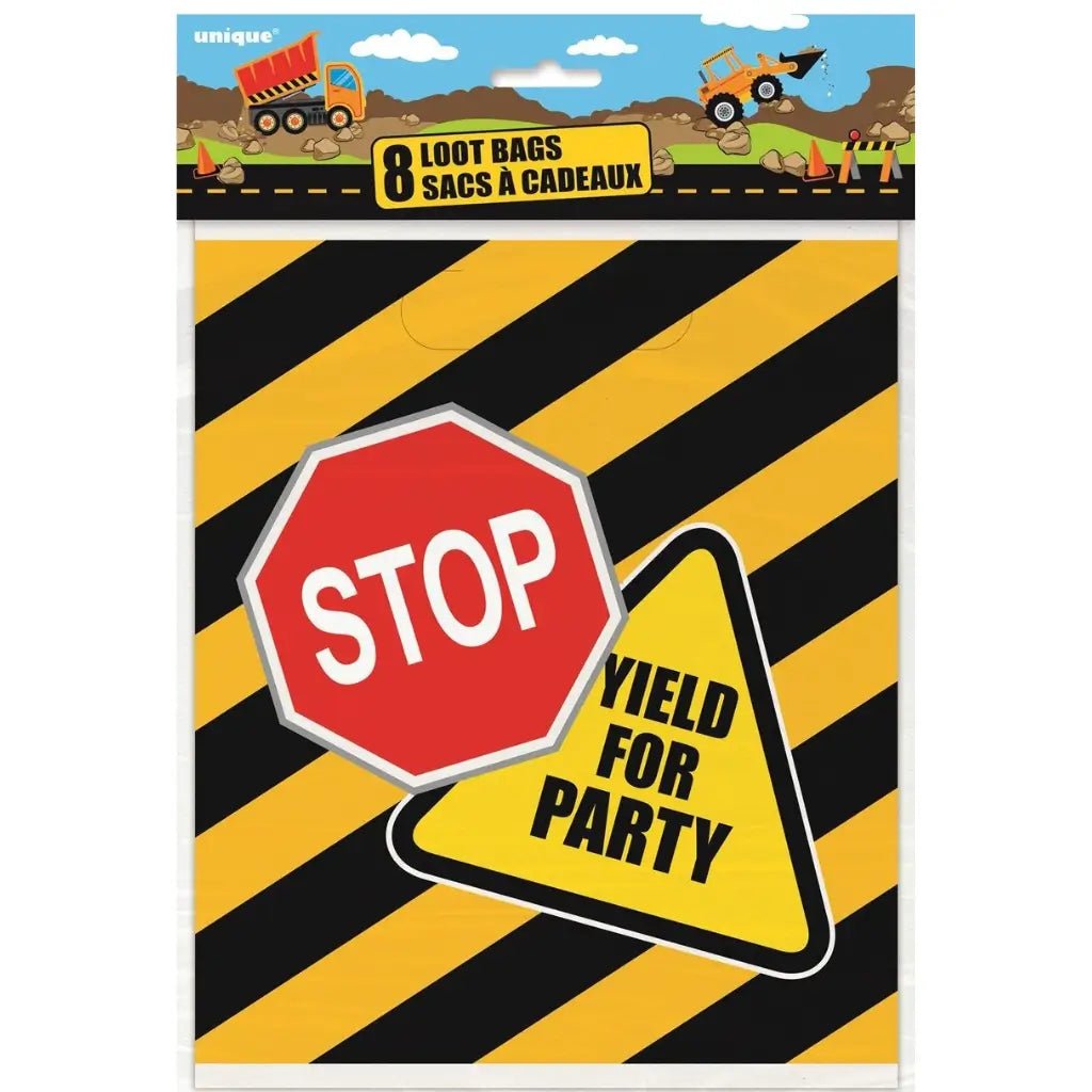 Yield For Party Construction Loot Bags 8 Pack