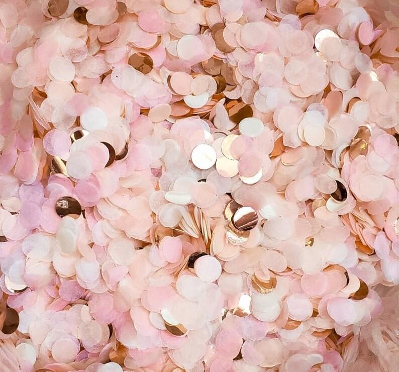 20g 1.5cm Round Circle Tissue Paper Party Confetti - baby pink, Ivory & Rose Gold