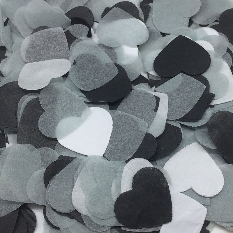20g 1.5cm Heart Shaped Tissue Paper Confetti Table Scatters - Black & White & Grey