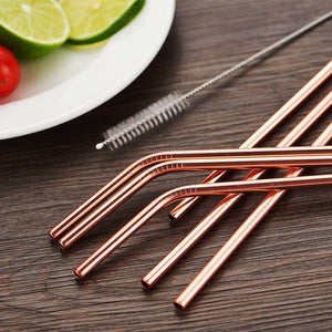 10 Pack Bent Rose Gold Stainless Steel Drinking Straws 210mm x 6mm