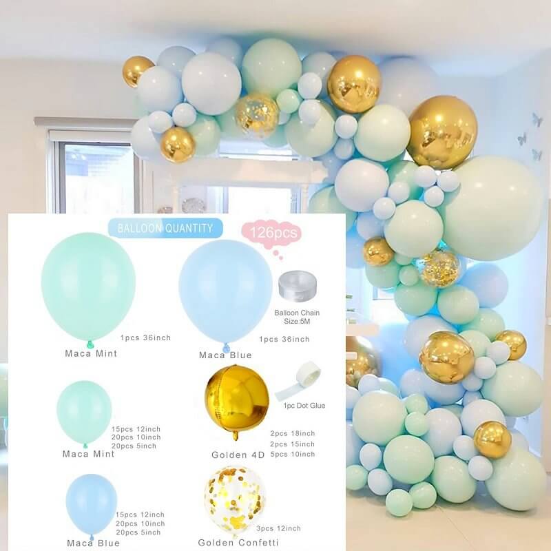 126pcs Balloon Garland DIY Kit - Pastel Macaron Mint Blue & Gold - #10