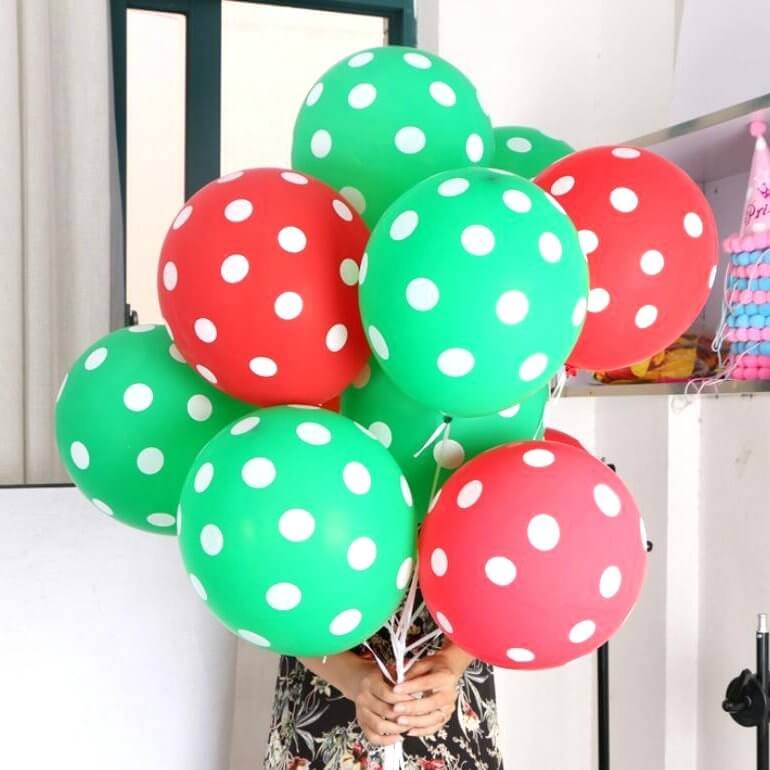 12" Online Party Supplies Red & Green Polka Dot Latex Balloon Bouquet (Pack of 10)