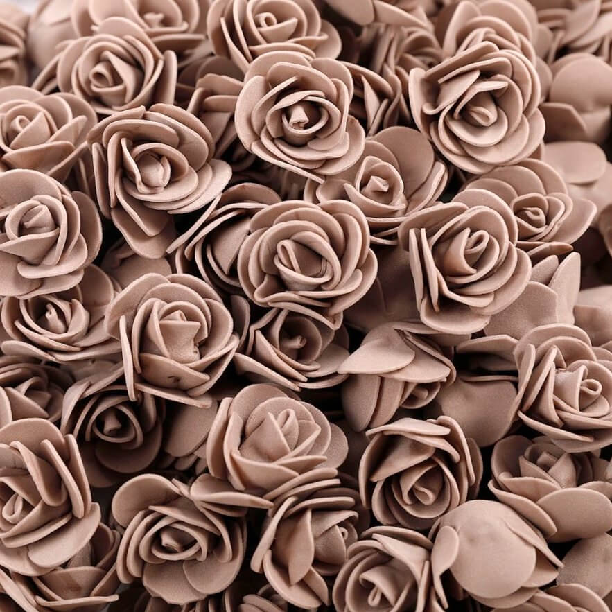 100pcs Artificial Foam Rose Flower Heads - Brown