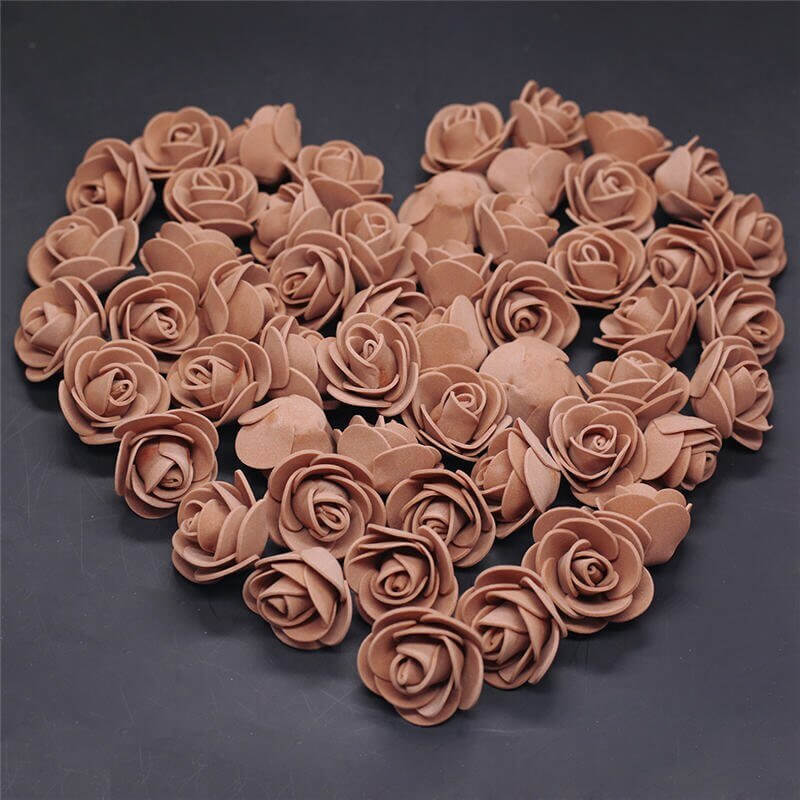 100pcs Artificial Foam Rose Flower Heads - Brown