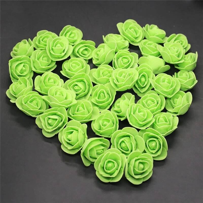 100pcs Artificial Foam Rose Flower Heads - Green
