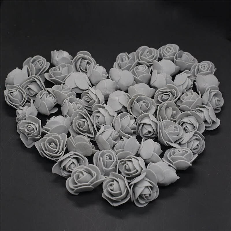 100pcs Artificial Foam Rose Flower Heads - Grey